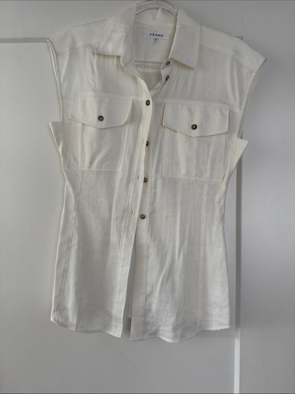 Frame Denim Ivory Button-Front Sleeveless Utility Shirt